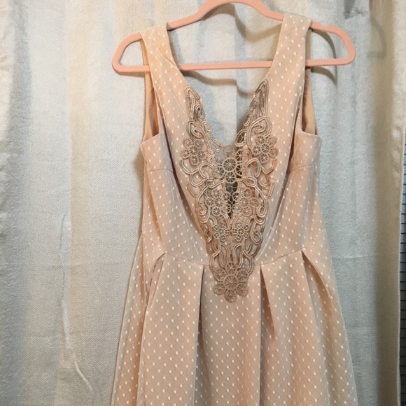 Dresses & Skirts - Beautiful tan and white polka dot dress!
